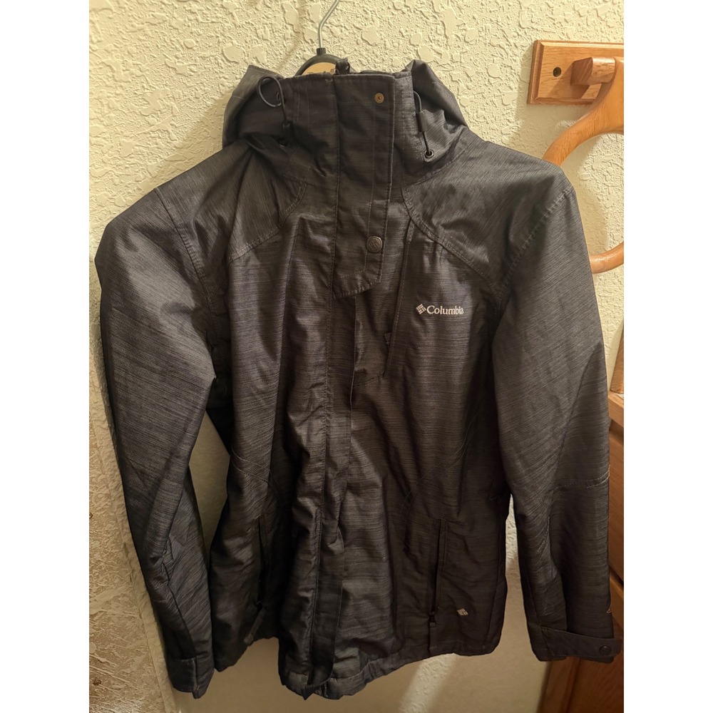Columbia Interchange Jacket Womens Small Grey Hooded Full Zip Rain Shell Coat